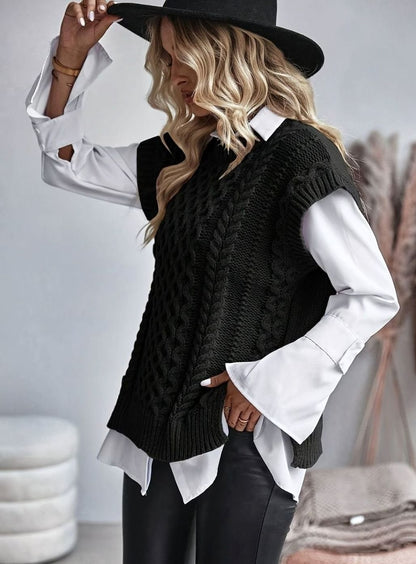 Aldora | Women's Cable-Knit Relaxed-Fit Sweater Vest