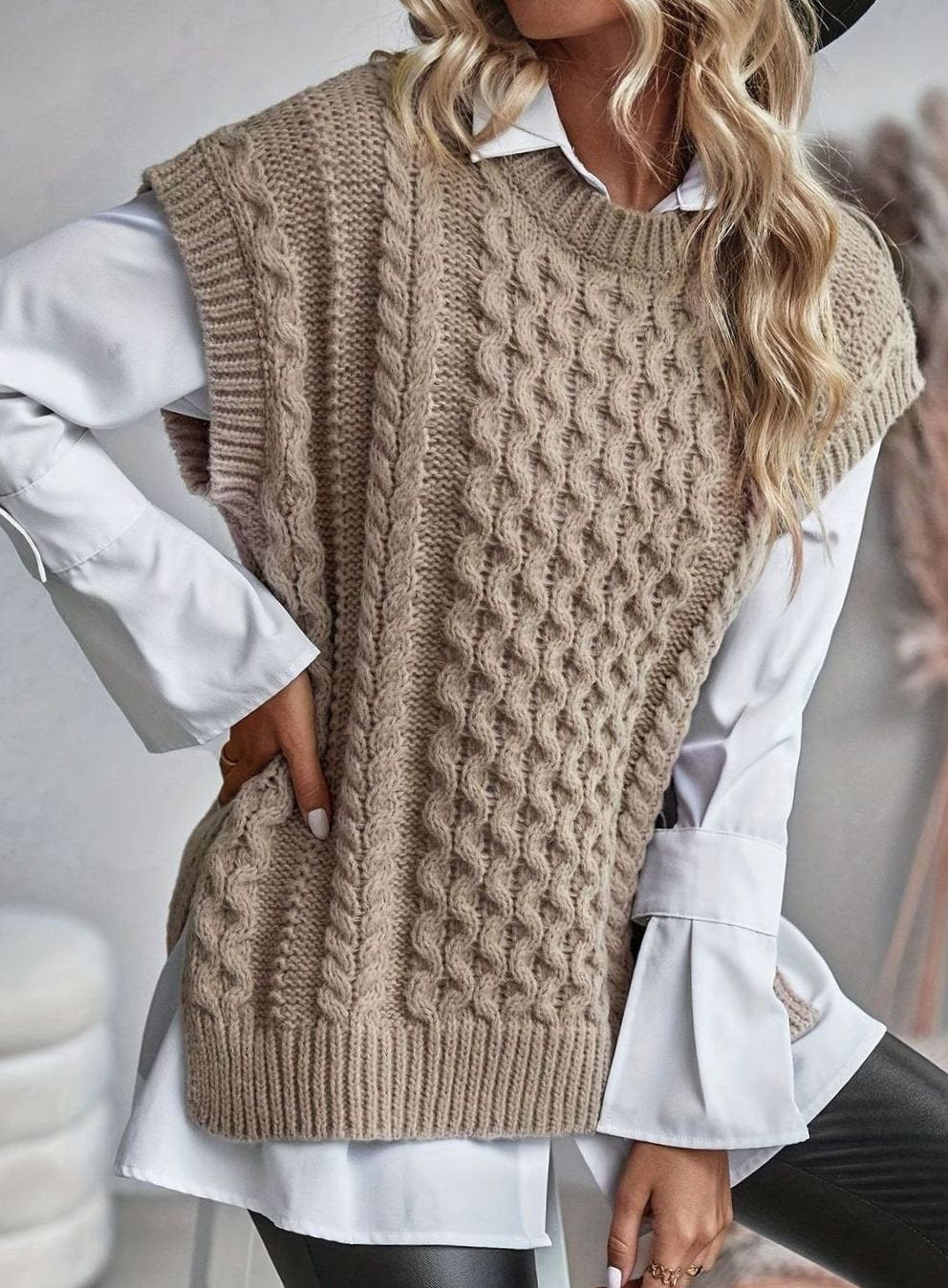 Aldora | Women's Cable-Knit Relaxed-Fit Sweater Vest