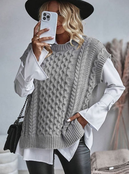 Aldora | Women's Cable-Knit Relaxed-Fit Sweater Vest