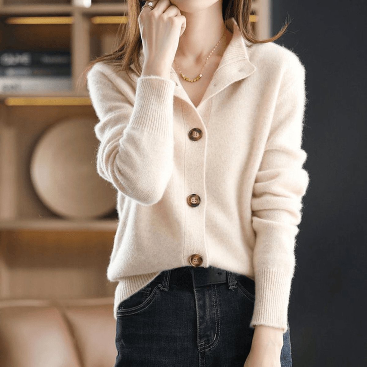 Elvira | Women's Cashmere Blend Button-Front Knit Cardigan
