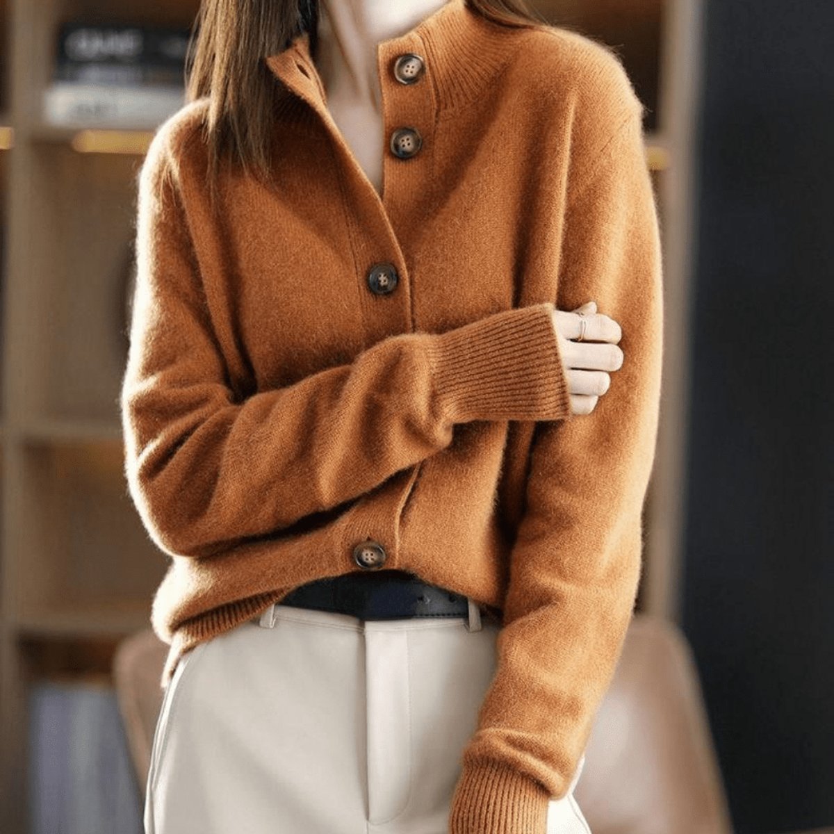 Elvira | Women's Cashmere Blend Button-Front Knit Cardigan
