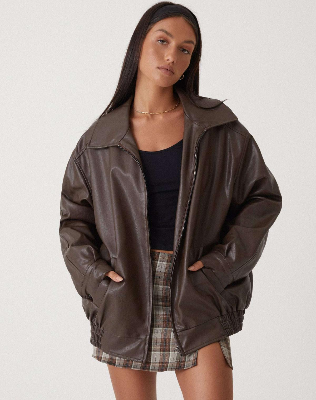 Rosalind | Women's Oversized Faux Leather Bomber Jacket