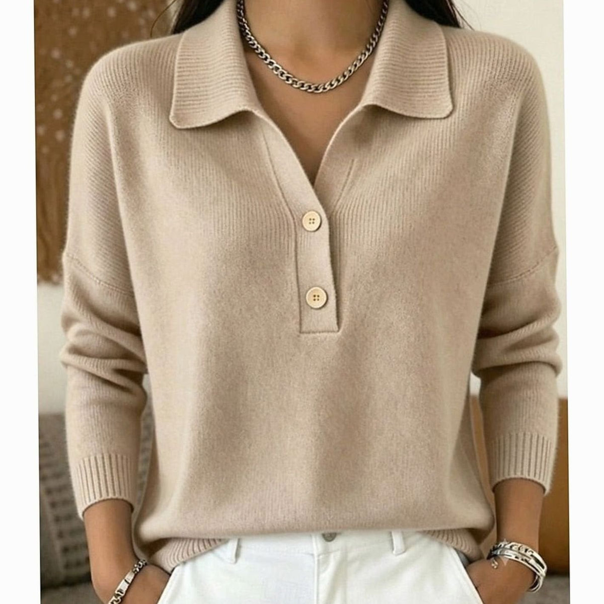 Adaline | Women's Collared Button-Placket Knit Pullover Sweater