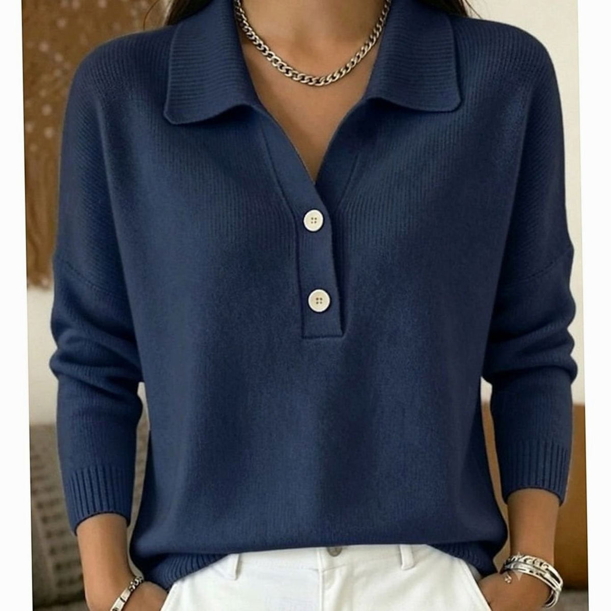 Adaline | Women's Collared Button-Placket Knit Pullover Sweater