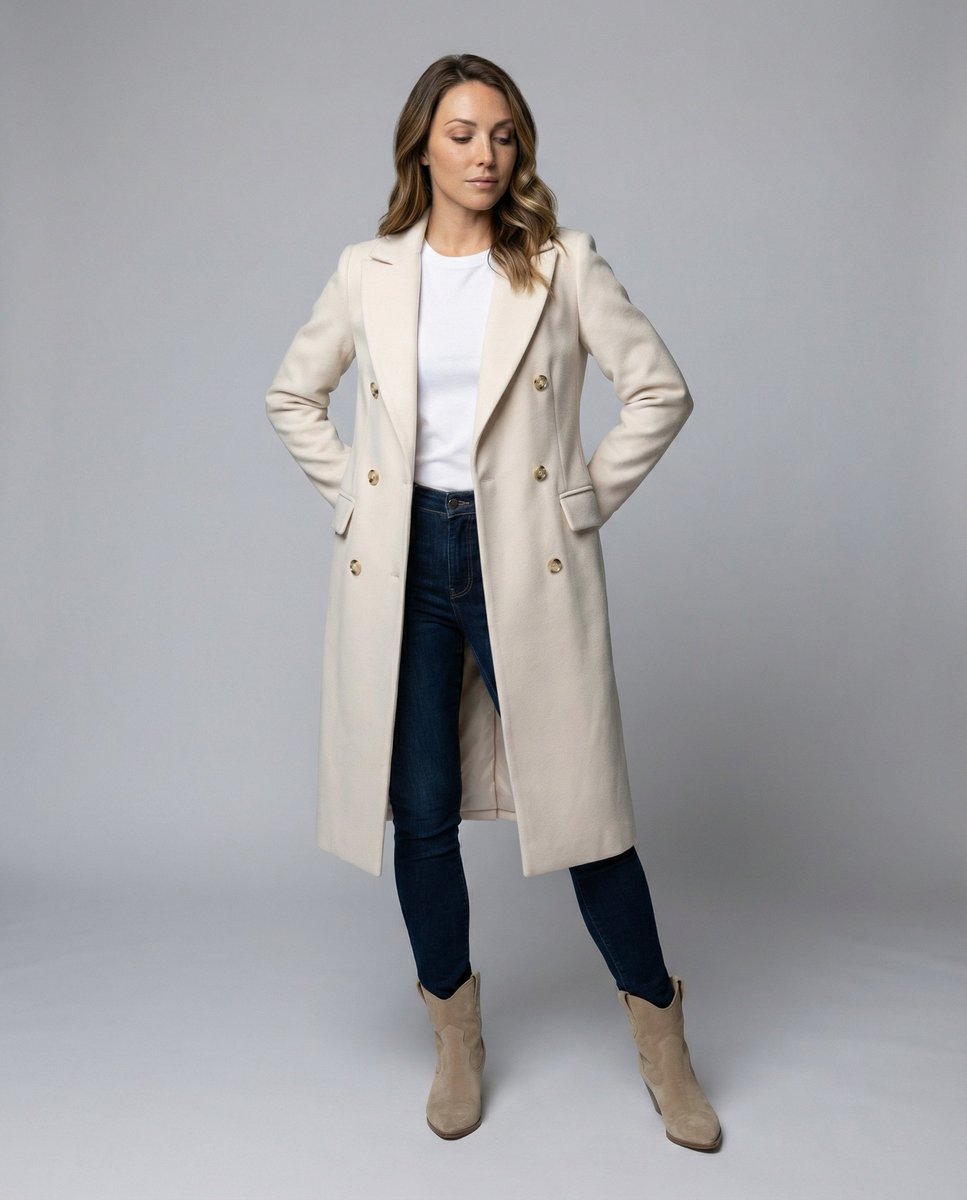 Isabeau | Women's Double-Breasted Long-Sleeve Tailored Midi Overcoat