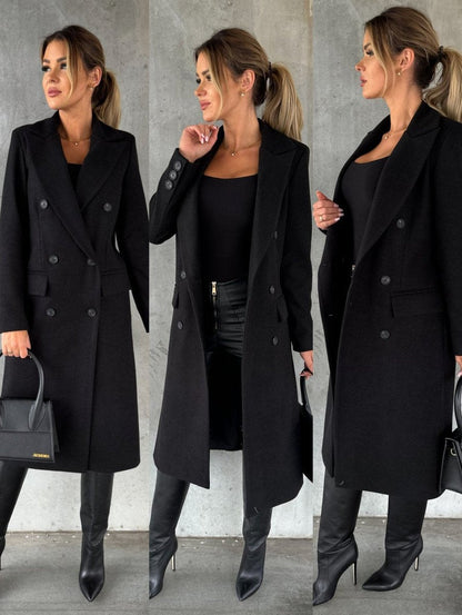 Isabeau | Women's Double-Breasted Long-Sleeve Tailored Midi Overcoat