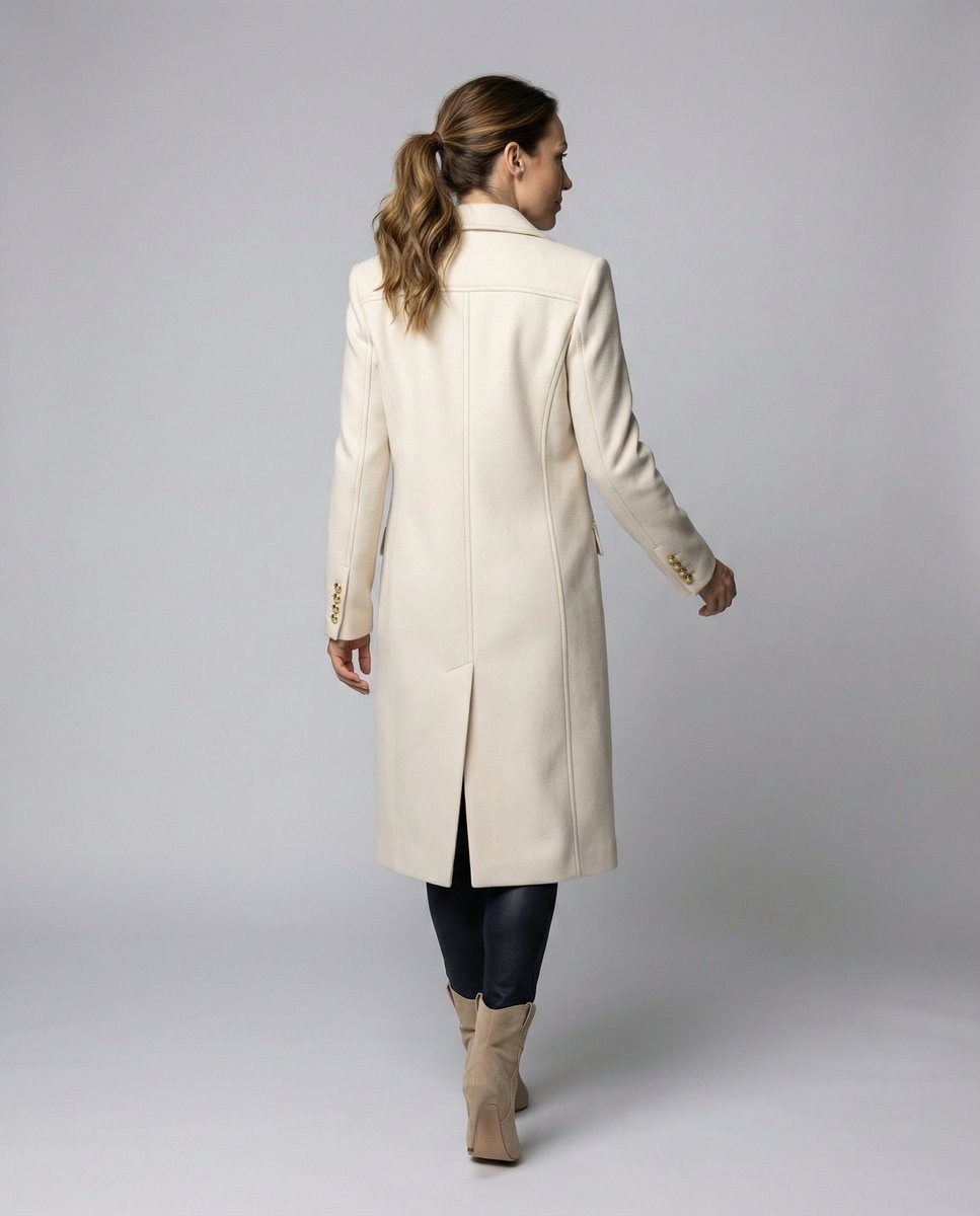 Isabeau | Women's Double-Breasted Long-Sleeve Tailored Midi Overcoat