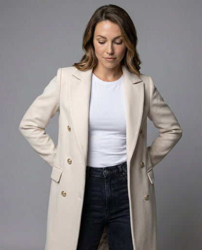 Isabeau | Women's Double-Breasted Long-Sleeve Tailored Midi Overcoat