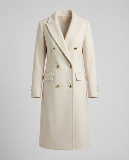 Isabeau | Women's Double-Breasted Long-Sleeve Tailored Midi Overcoat