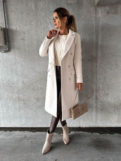 Isabeau | Women's Double-Breasted Long-Sleeve Tailored Midi Overcoat