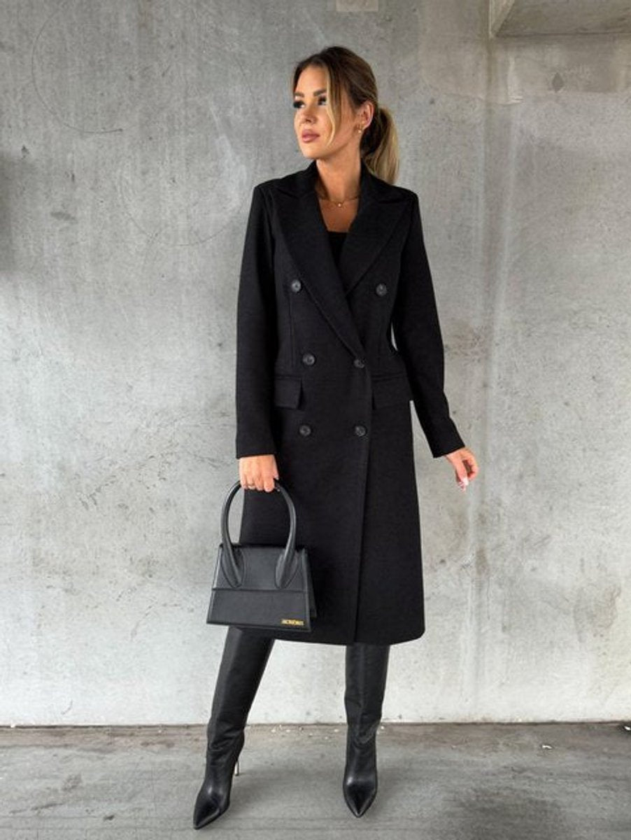 Isabeau | Women's Double-Breasted Long-Sleeve Tailored Midi Overcoat