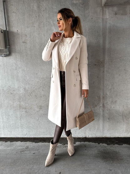 Isabeau | Women's Double-Breasted Long-Sleeve Tailored Midi Overcoat