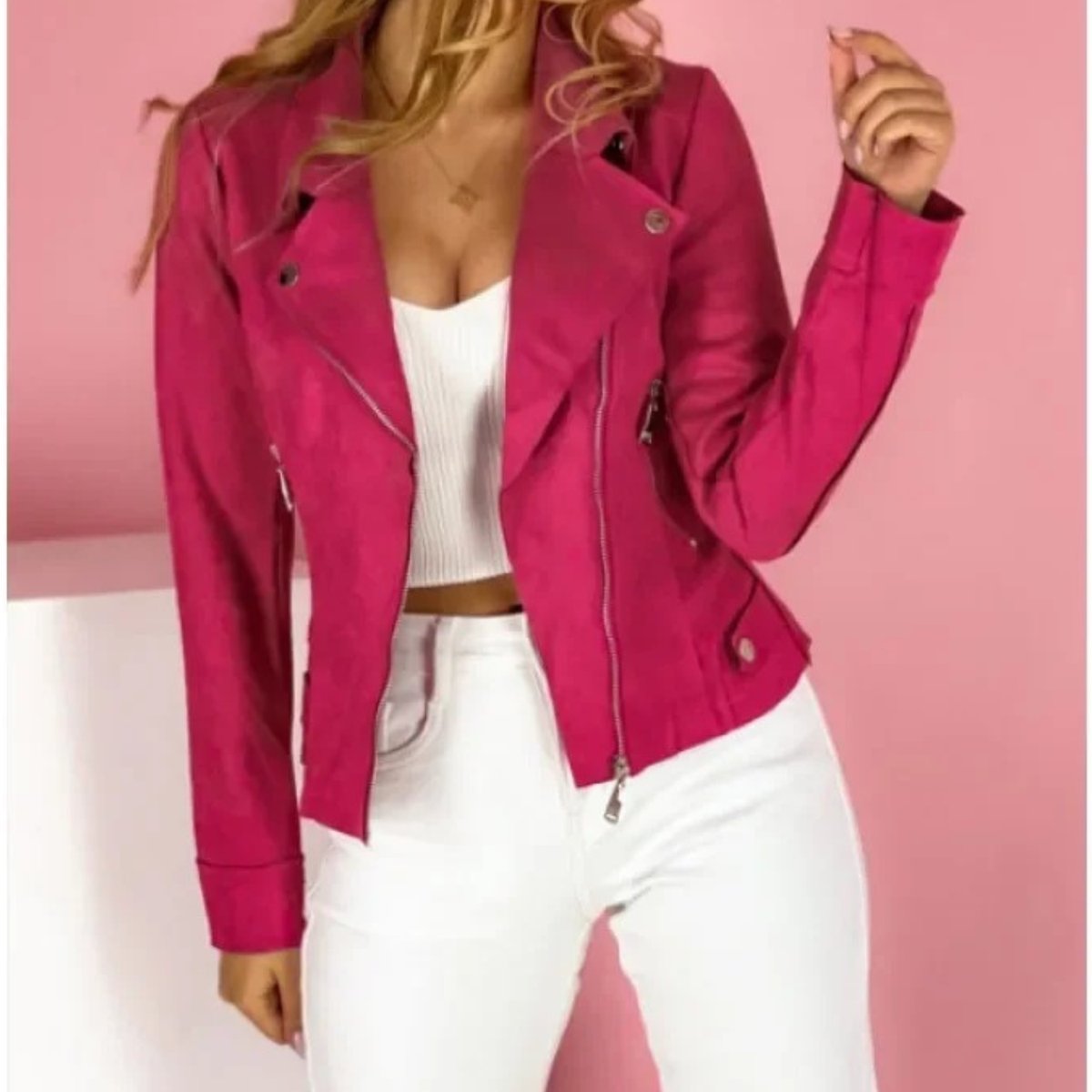 Fabienne | Women's Faux Leather Convertible Collar Zip-Up Moto Jacket