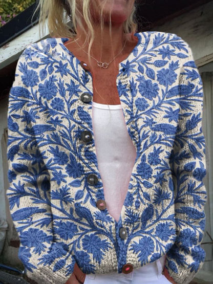 Florentine | Women's Floral Embroidered Button-Front Knit Cardigan