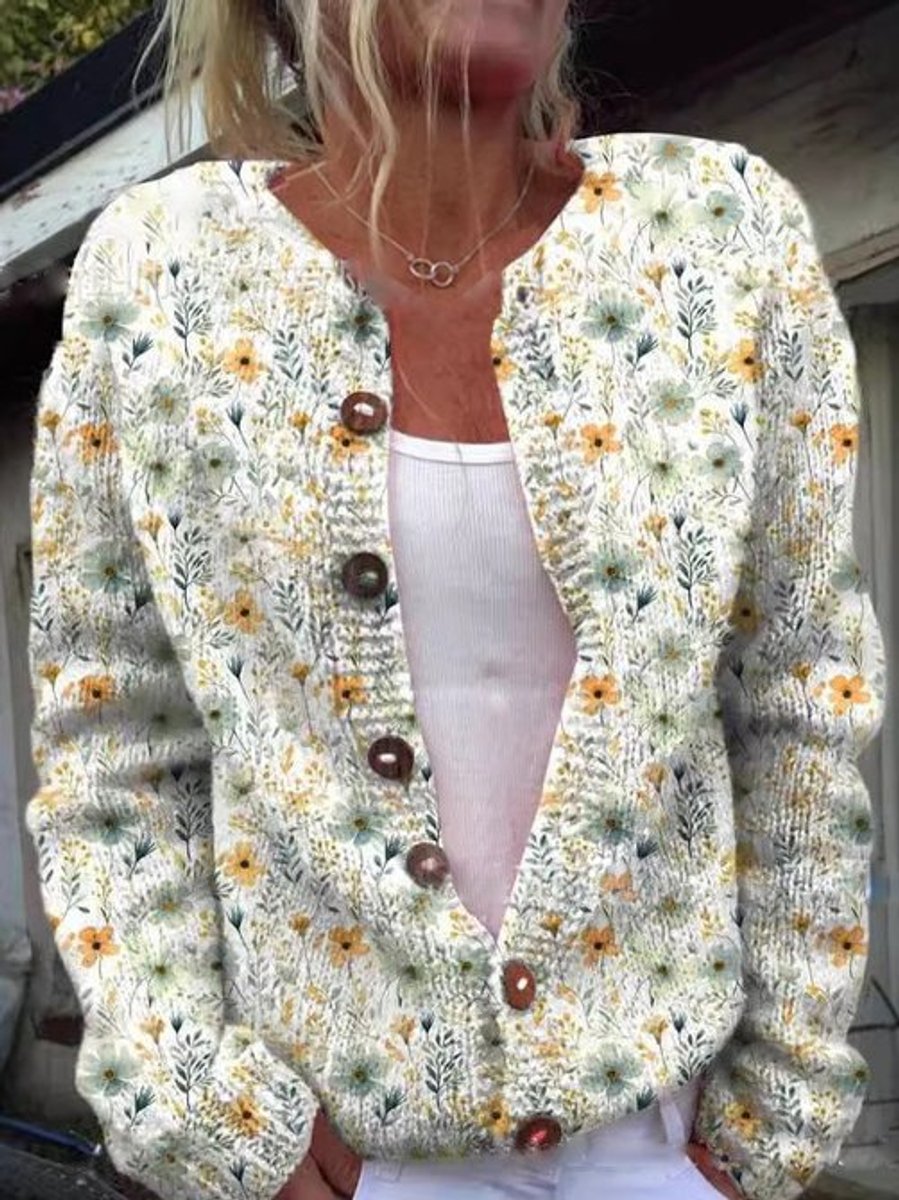 Florentine | Women's Floral Embroidered Button-Front Knit Cardigan