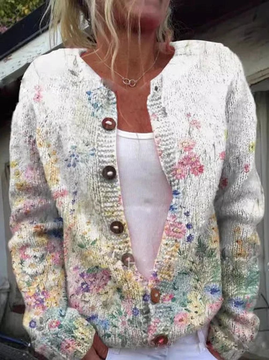 Florentine | Women's Floral Embroidered Button-Front Knit Cardigan