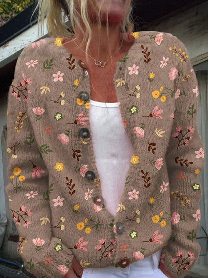 Florentine | Women's Floral Embroidered Button-Front Knit Cardigan