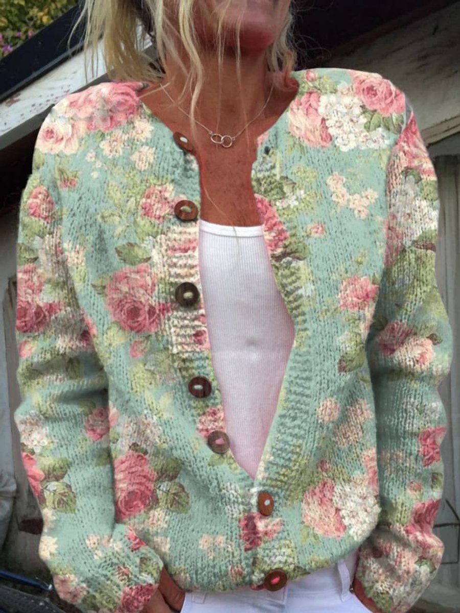Florentine | Women's Floral Embroidered Button-Front Knit Cardigan