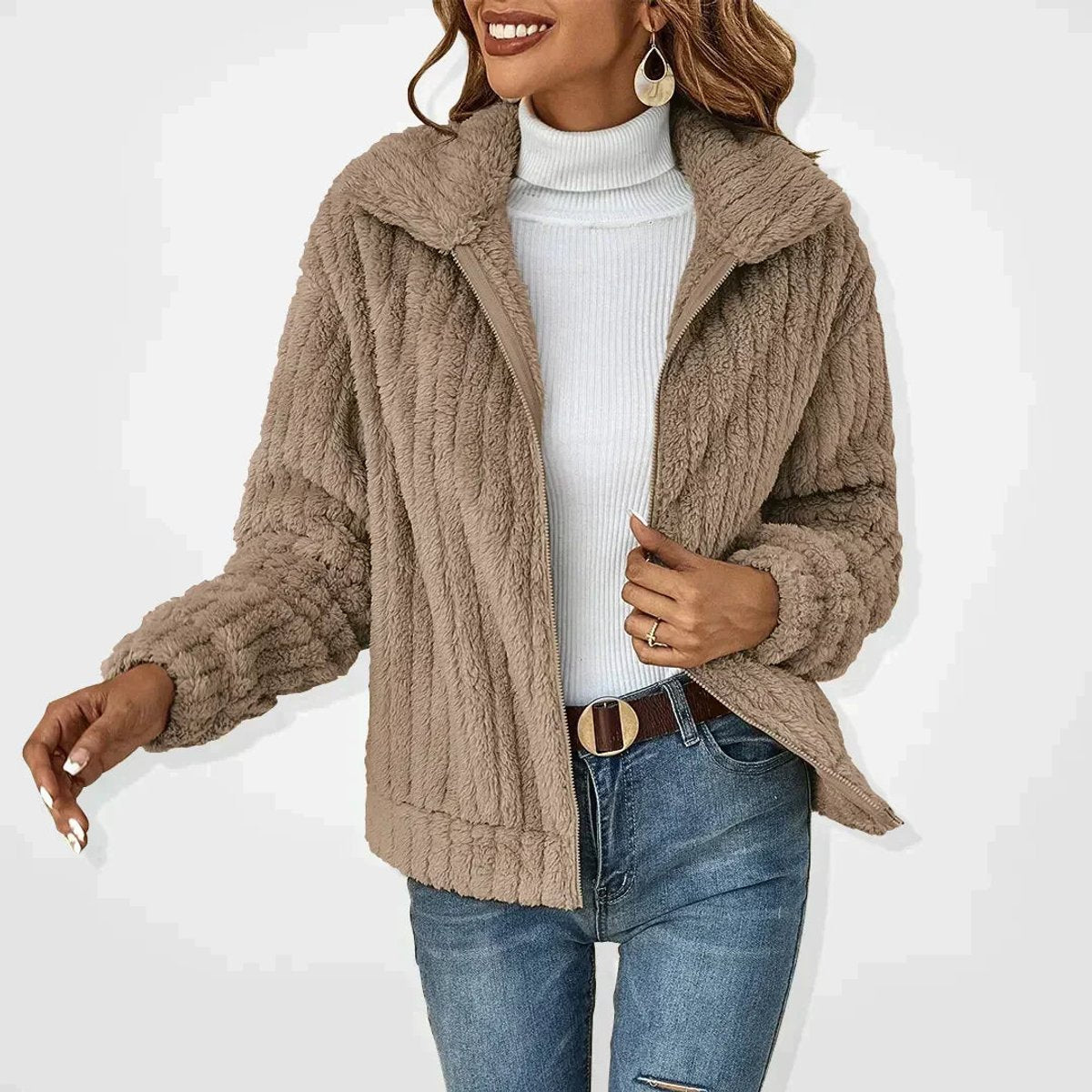 Wrenna | Women's Fluffy Plush Zip-Up Fleece Jacket