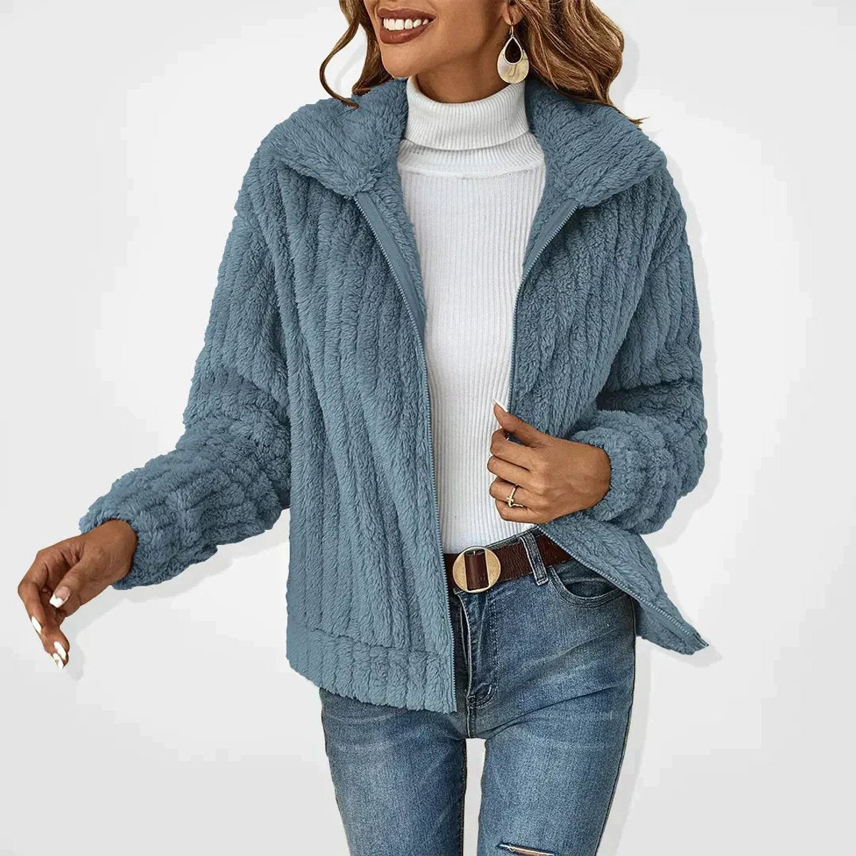 Wrenna | Women's Fluffy Plush Zip-Up Fleece Jacket
