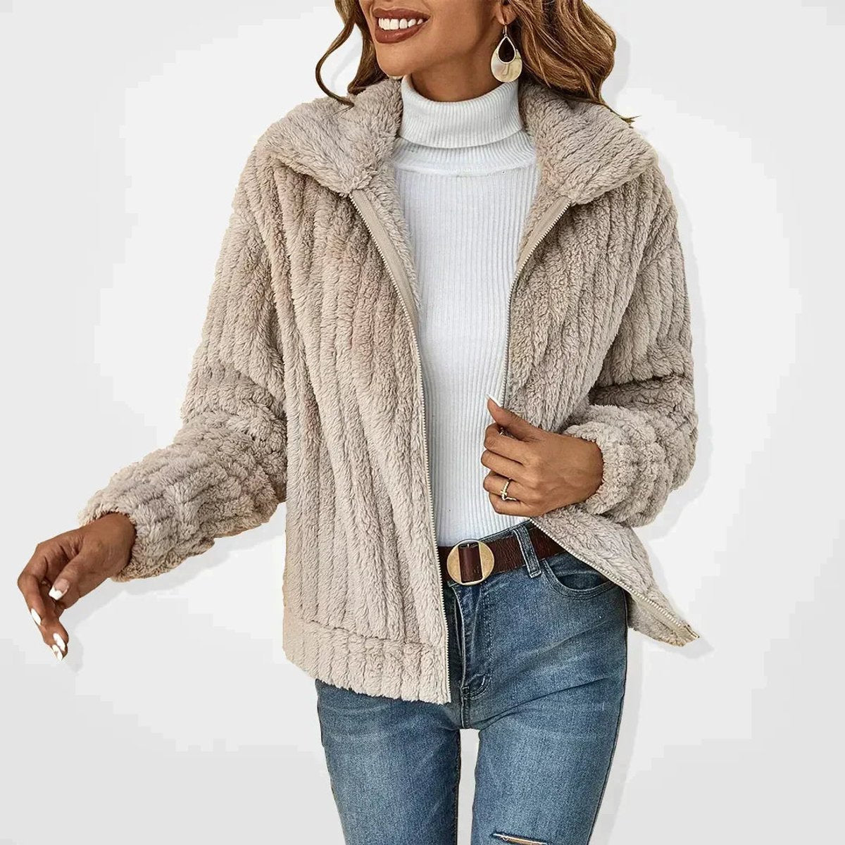 Wrenna | Women's Fluffy Plush Zip-Up Fleece Jacket