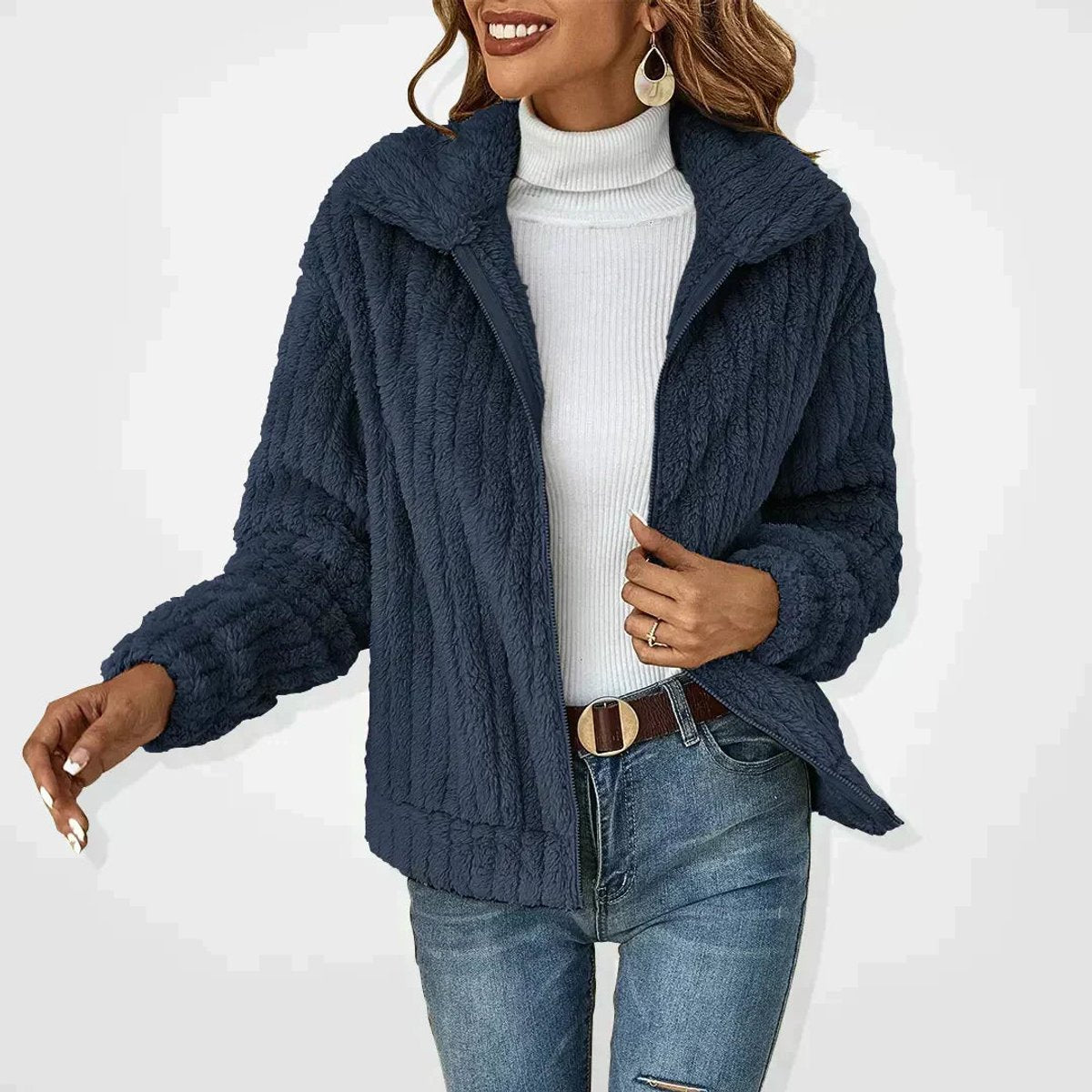 Wrenna | Women's Fluffy Plush Zip-Up Fleece Jacket