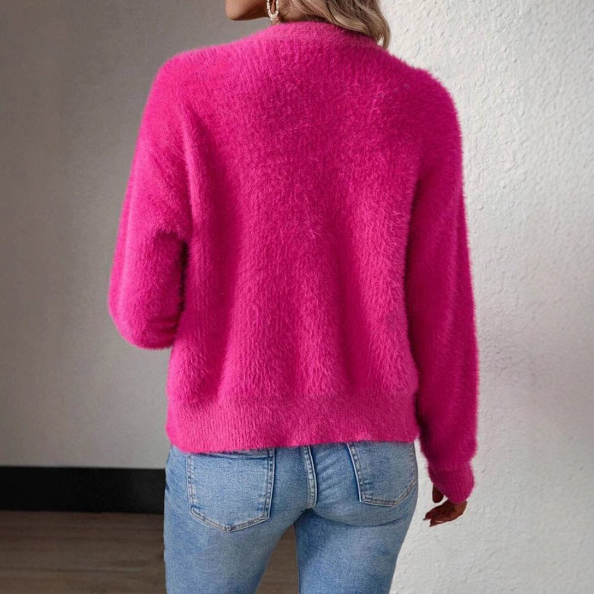 Seline | Women's Fluffy V-Neck Button-Front Knit Cardigan