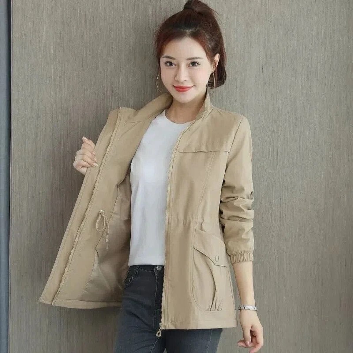 Maribel | Women's Lightweight Zip-Up Drawstring Waist Bomber Jacket