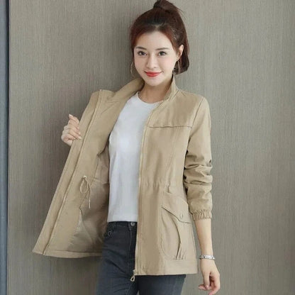 Maribel | Women's Lightweight Zip-Up Drawstring Waist Bomber Jacket