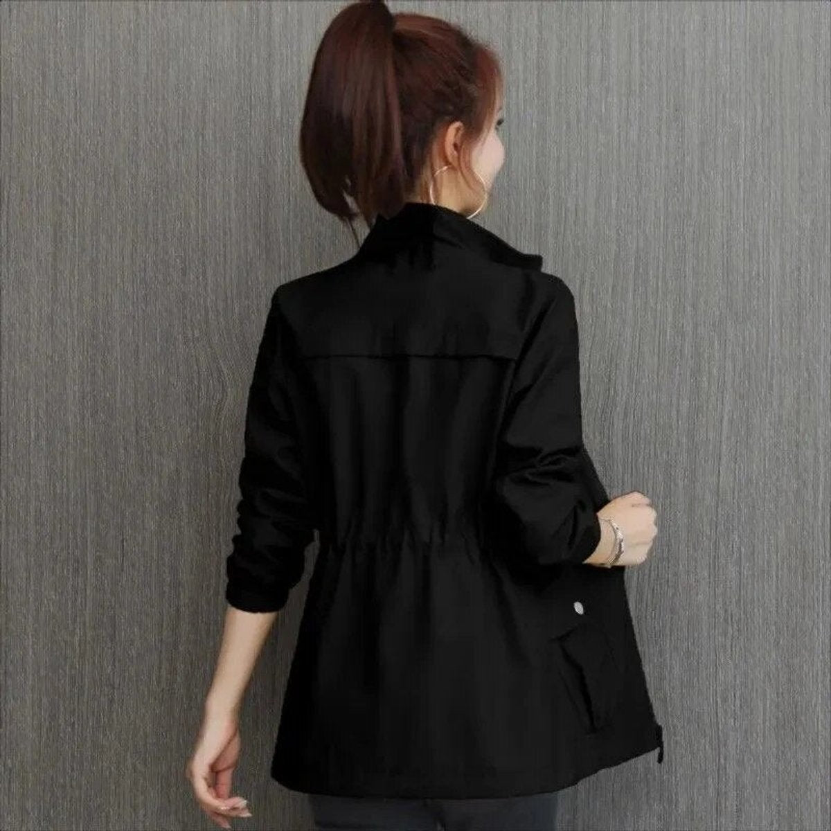 Maribel | Women's Lightweight Zip-Up Drawstring Waist Bomber Jacket