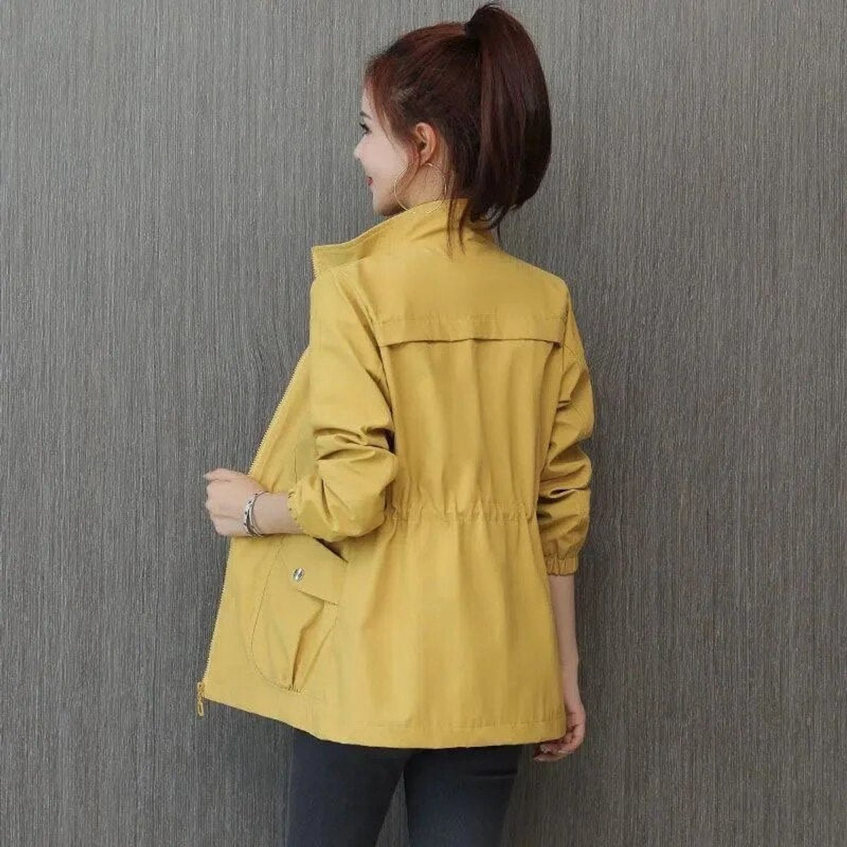 Maribel | Women's Lightweight Zip-Up Drawstring Waist Bomber Jacket