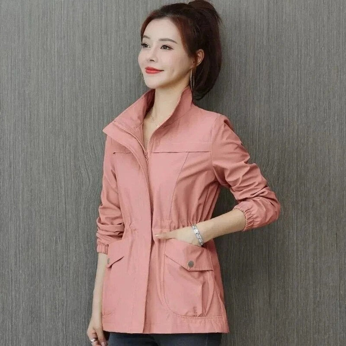 Maribel | Women's Lightweight Zip-Up Drawstring Waist Bomber Jacket