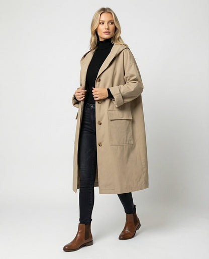 Meara | Women's Longline Hooded Waterproof Trench Coat