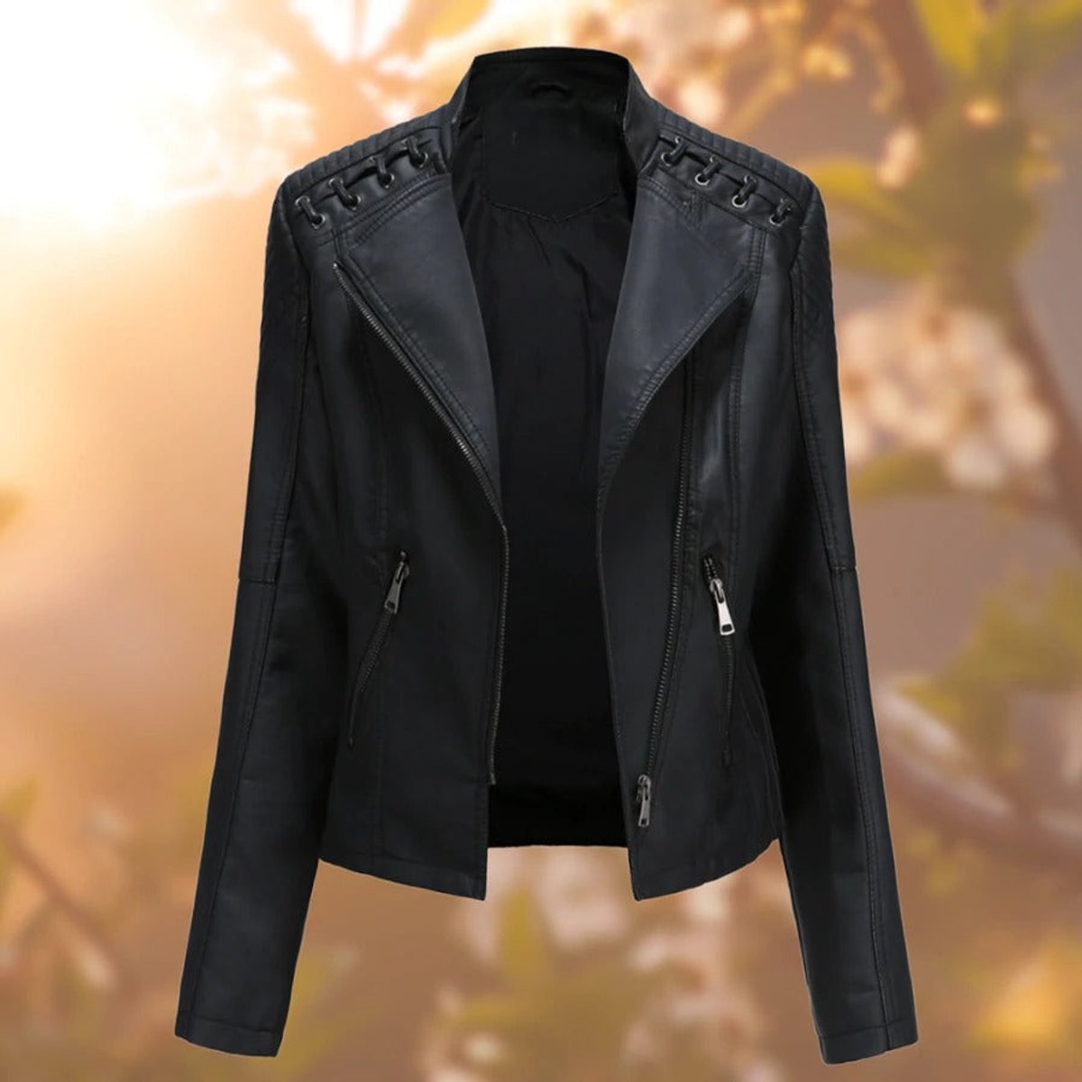 Cassia | Women's Moto Zip-Up Faux Leather Biker Jacket