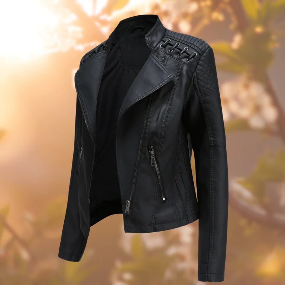 Cassia | Women's Moto Zip-Up Faux Leather Biker Jacket