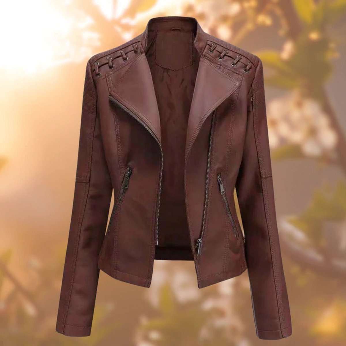Cassia | Women's Moto Zip-Up Faux Leather Biker Jacket