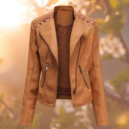 Cassia | Women's Moto Zip-Up Faux Leather Biker Jacket