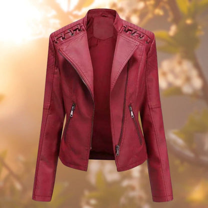 Cassia | Women's Moto Zip-Up Faux Leather Biker Jacket