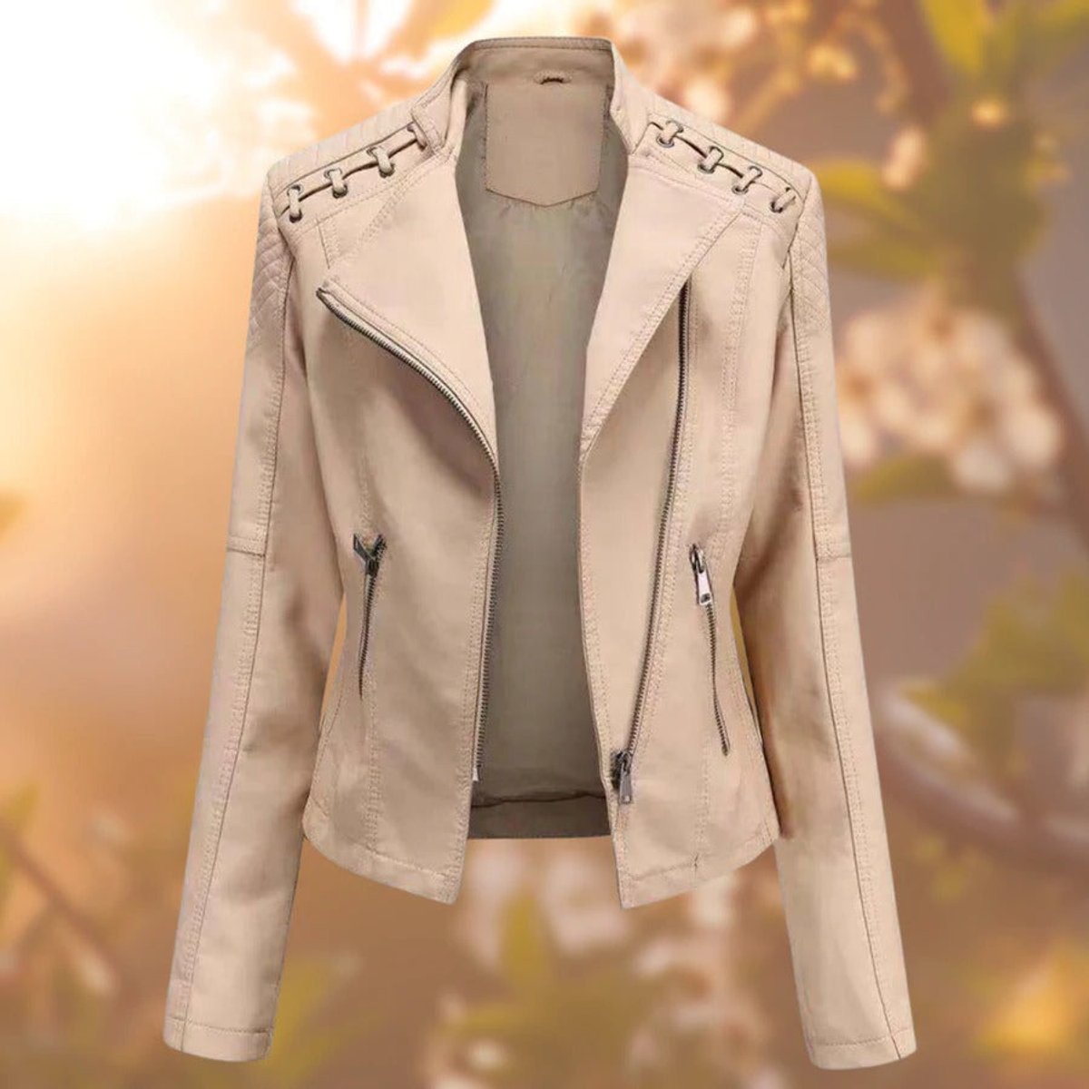 Cassia | Women's Moto Zip-Up Faux Leather Biker Jacket