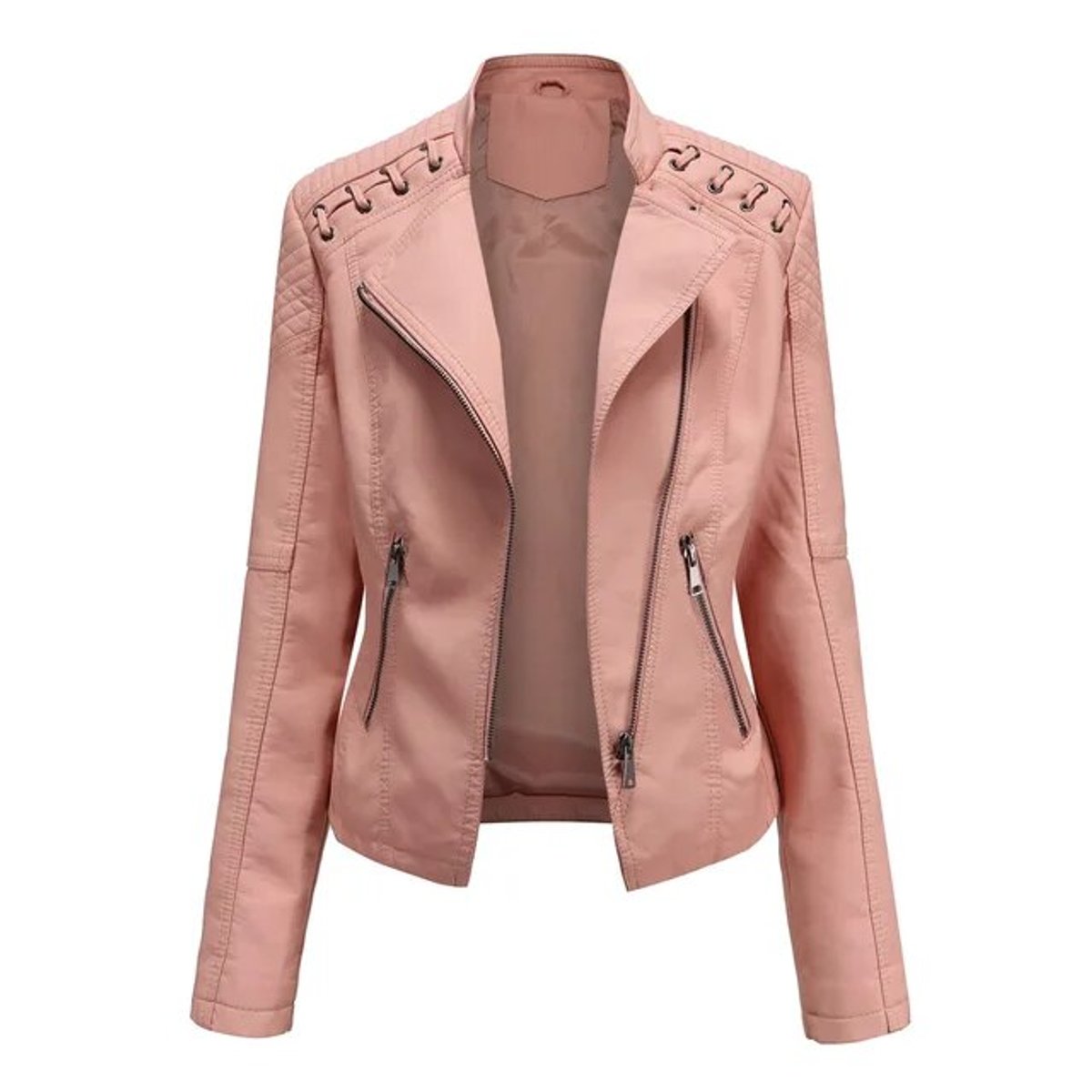 Cassia | Women's Moto Zip-Up Faux Leather Biker Jacket