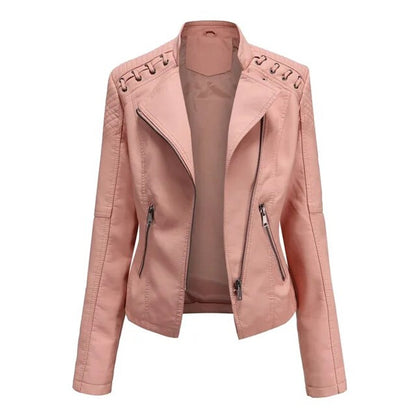 Cassia | Women's Moto Zip-Up Faux Leather Biker Jacket