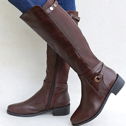 Sabra | Women's Knee-High Riding Buckle Block Heel Boot