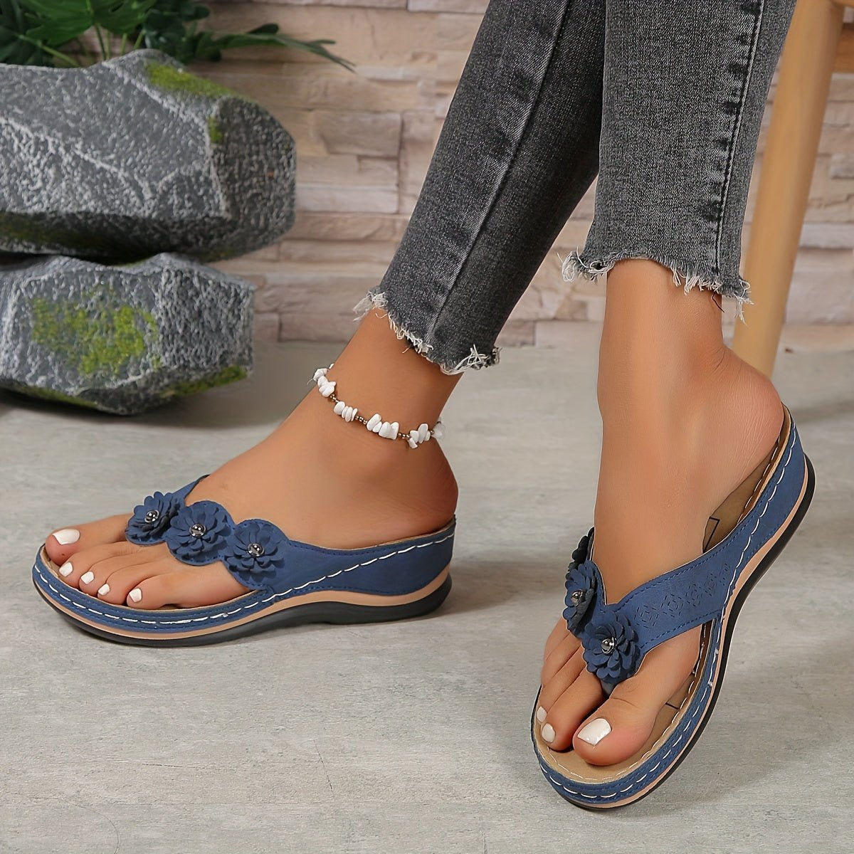 Sophie | Wedge Sandals Orthopedic Thong Floral Slip On