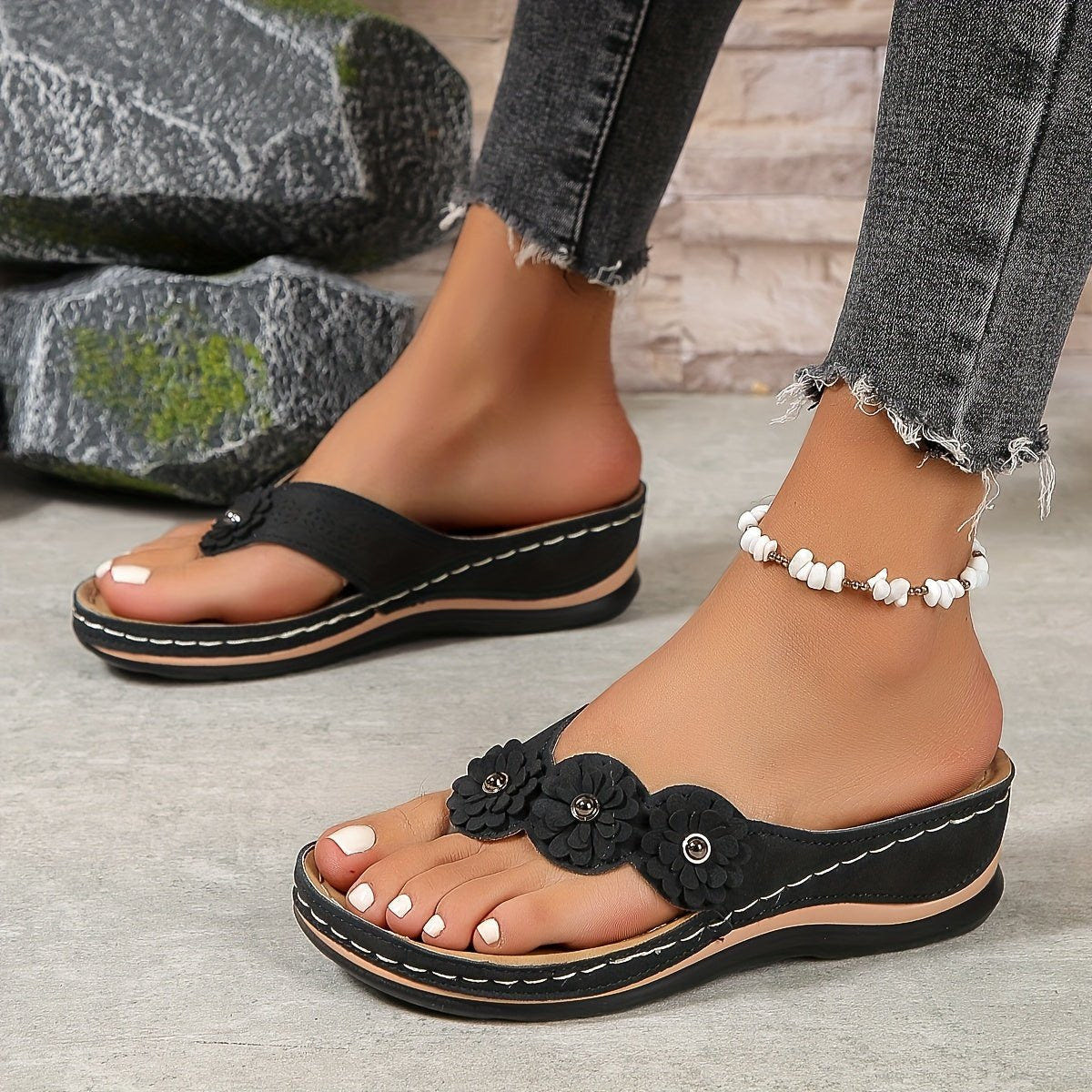Sophie | Wedge Sandals Orthopedic Thong Floral Slip On
