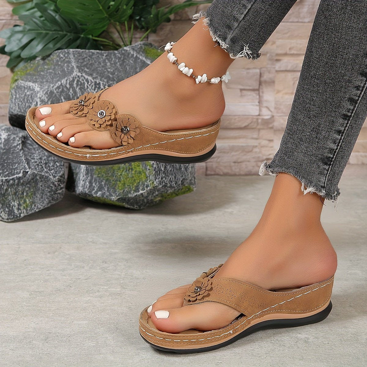 Sophie | Wedge Sandals Orthopedic Thong Floral Slip On