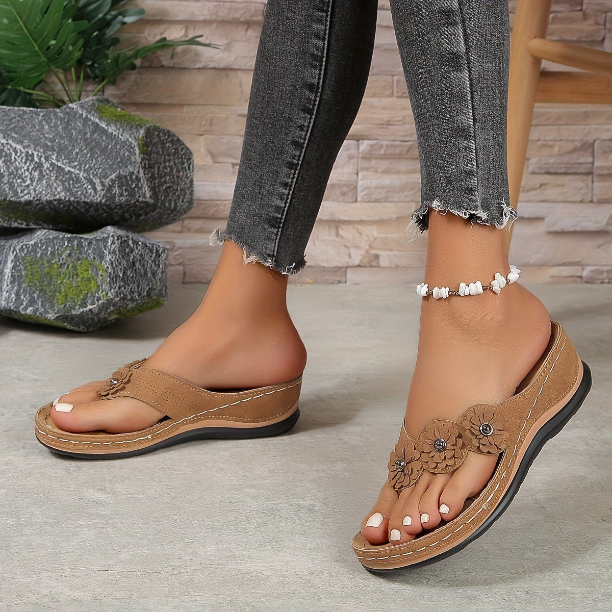 Sophie | Wedge Sandals Orthopedic Thong Floral Slip On