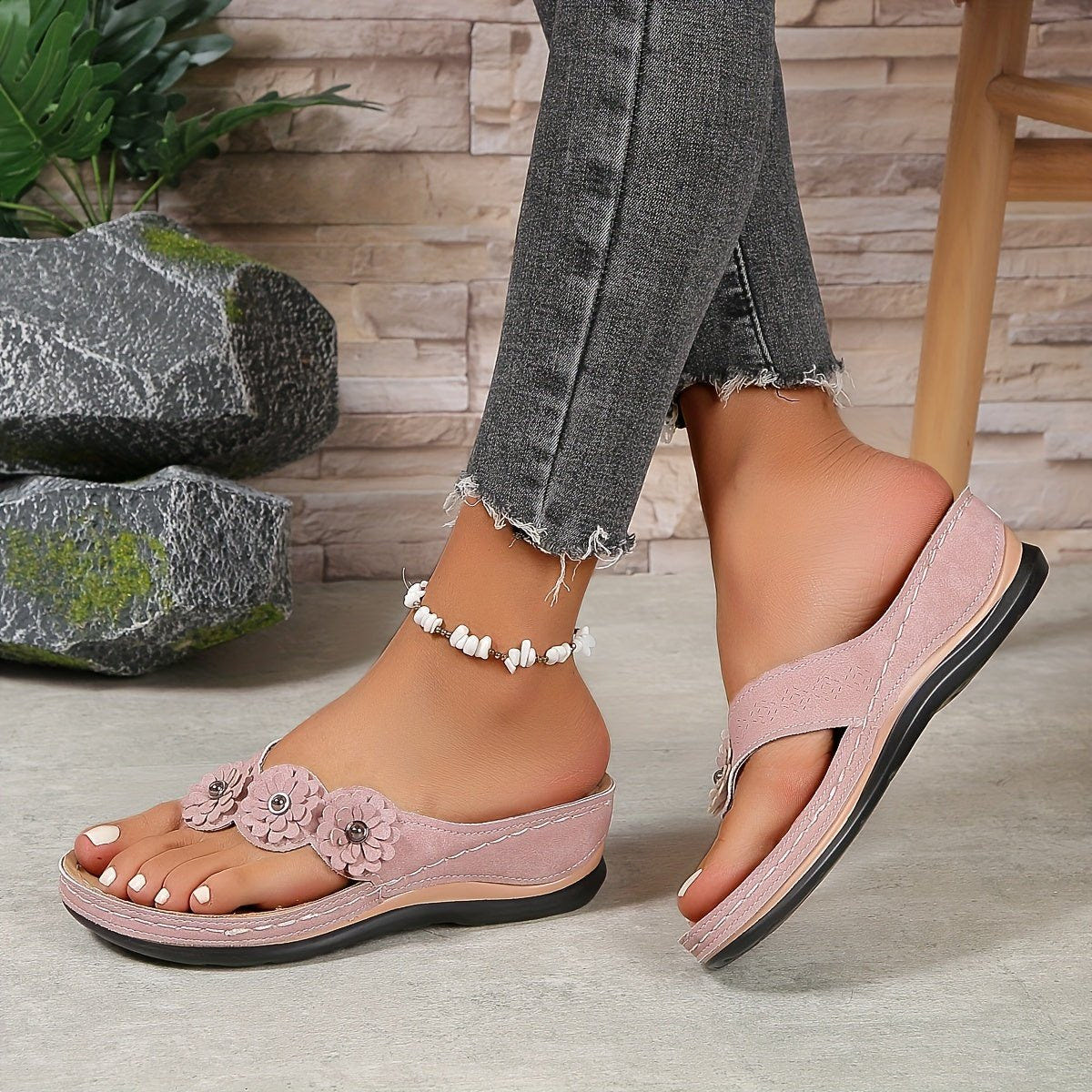 Sophie | Wedge Sandals Orthopedic Thong Floral Slip On