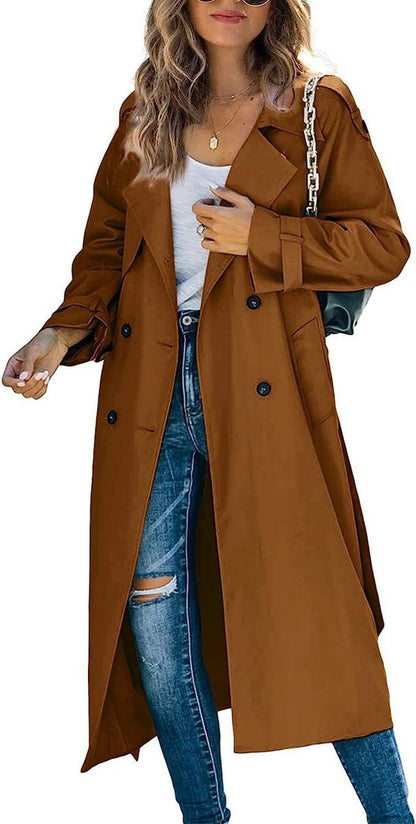 Vivienne | Women's Double-Breasted Belted Longline Trench Coat