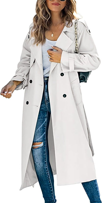 Vivienne | Women's Double-Breasted Belted Longline Trench Coat