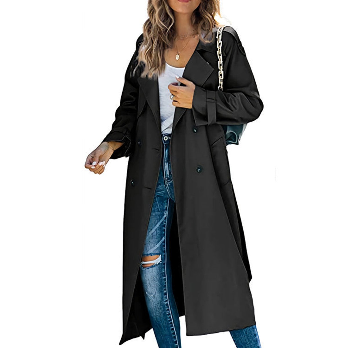Vivienne | Women's Double-Breasted Belted Longline Trench Coat